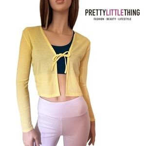 PrettyLittleThing Cardigan Sweater Yellow Lightweight Long Sleeve Front Tie NWOT